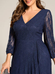 Fabulous Lace A-Line V-Neck Wedding Guest Dress with Long Sleeves