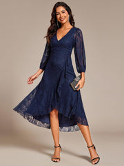 Fabulous Lace A-Line V-Neck Wedding Guest Dress with Long Sleeves