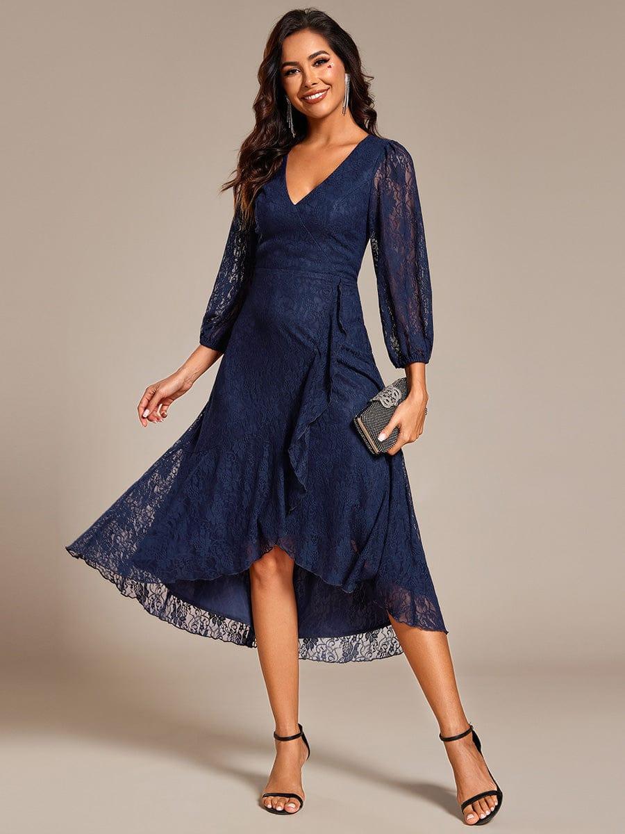 Fabulous Lace A-Line V-Neck Wedding Guest Dress with Long Sleeves