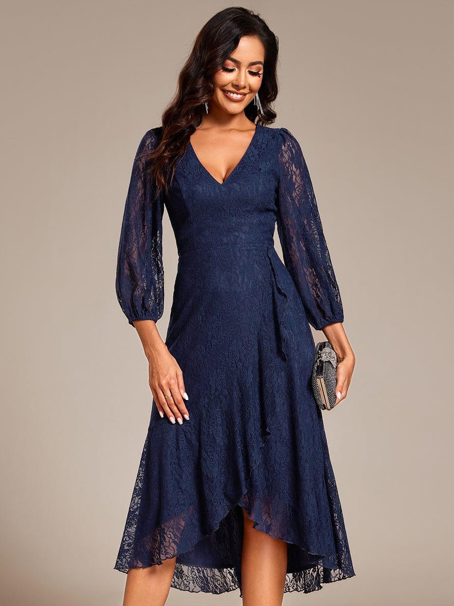 Fabulous Lace A-Line V-Neck Wedding Guest Dress with Long Sleeves