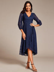 Fabulous Lace A-Line V-Neck Wedding Guest Dress with Long Sleeves