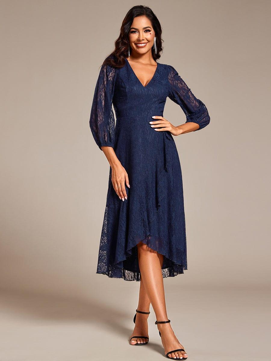 Fabulous Lace A-Line V-Neck Wedding Guest Dress with Long Sleeves