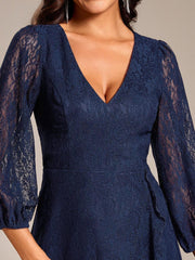 Fabulous Lace A-Line V-Neck Wedding Guest Dress with Long Sleeves