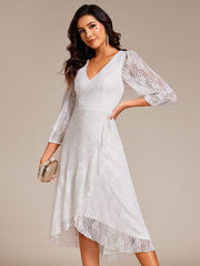 Fabulous Lace A-Line V-Neck Wedding Guest Dress with Long Sleeves