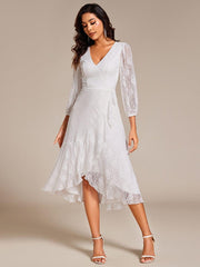 Fabulous Lace A-Line V-Neck Wedding Guest Dress with Long Sleeves