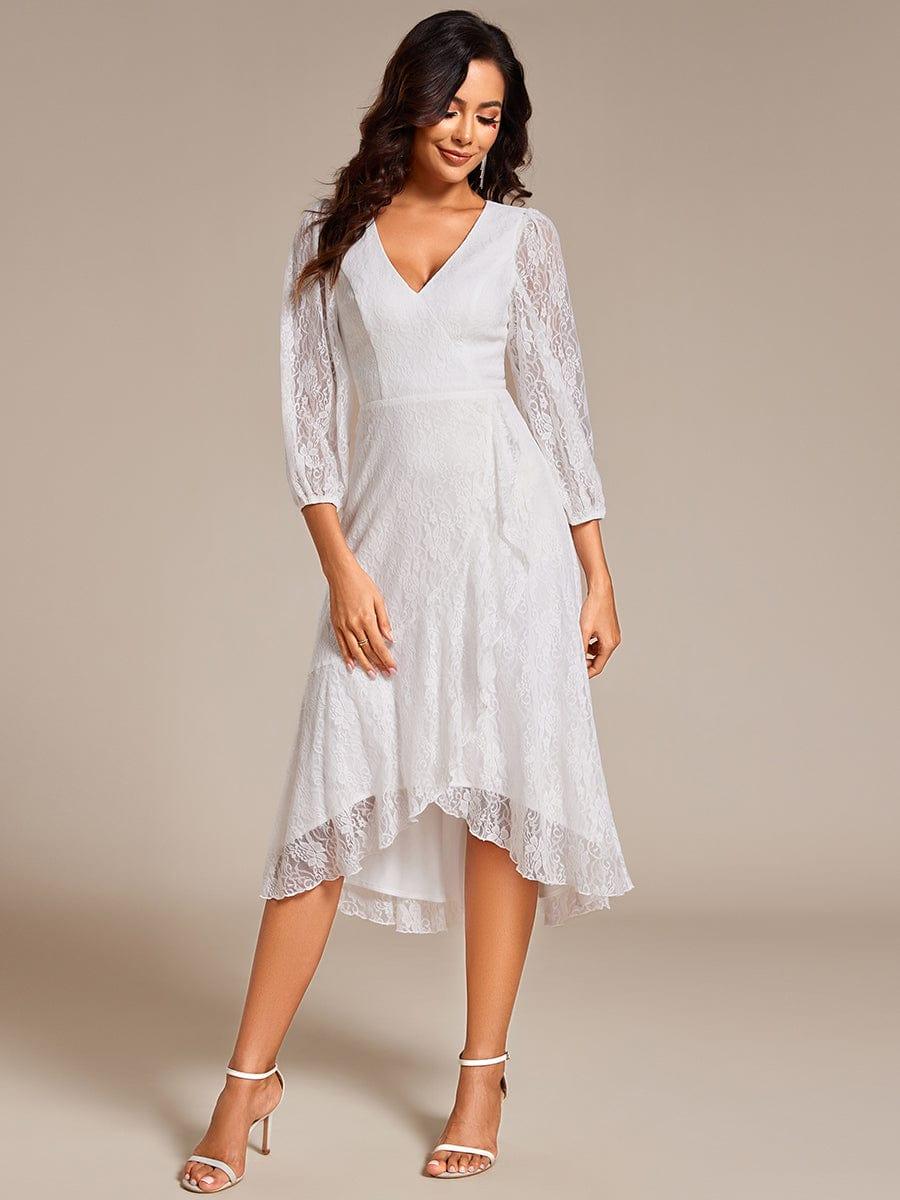Fabulous Lace A-Line V-Neck Wedding Guest Dress with Long Sleeves