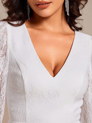 Fabulous Lace A-Line V-Neck Wedding Guest Dress with Long Sleeves