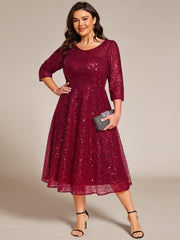 Chic Plus Size A-Line 3/4 Long Sleeves Sequin Wedding Guest Dress