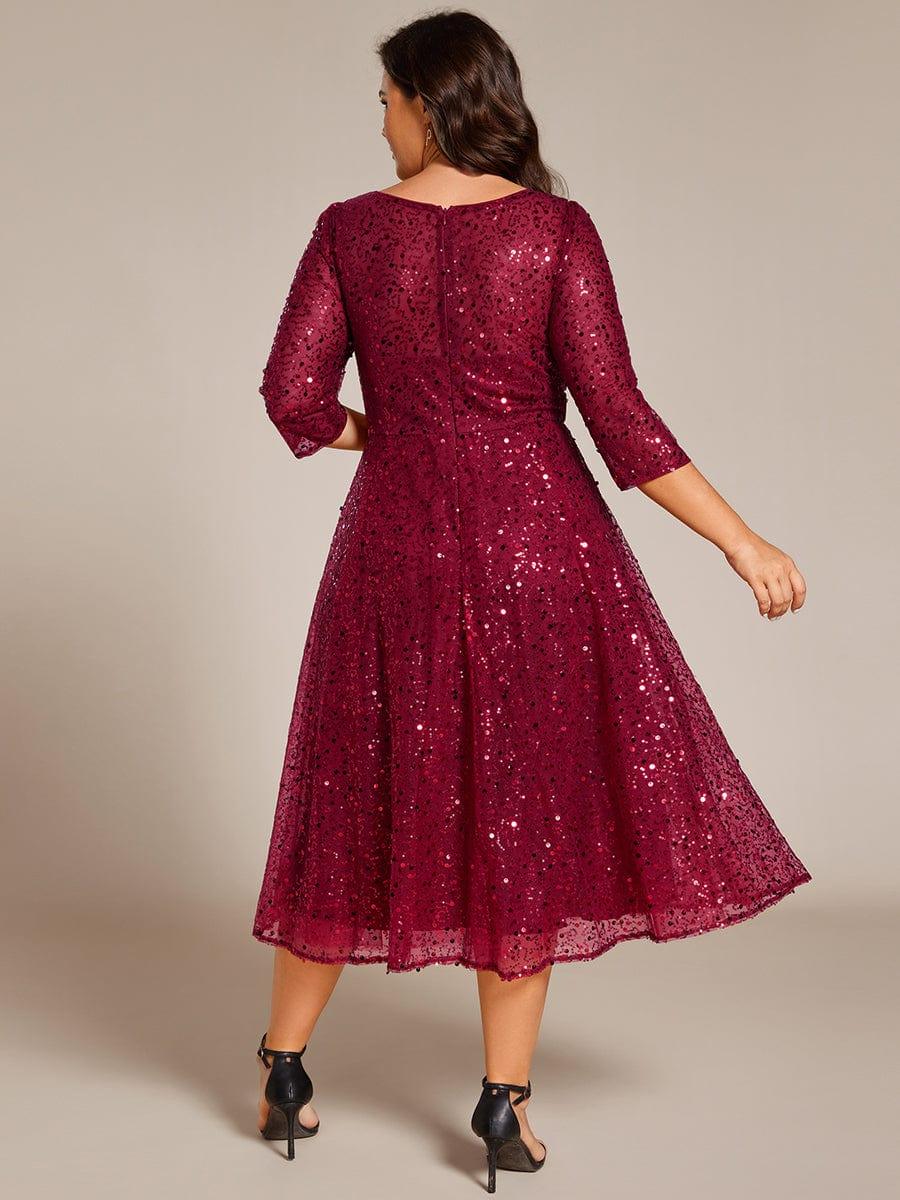 Classic 3/4 Sleeves Sequin Tea-Length Wedding Guest Dress