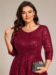 Classic 3/4 Sleeves Sequin Tea-Length Wedding Guest Dress