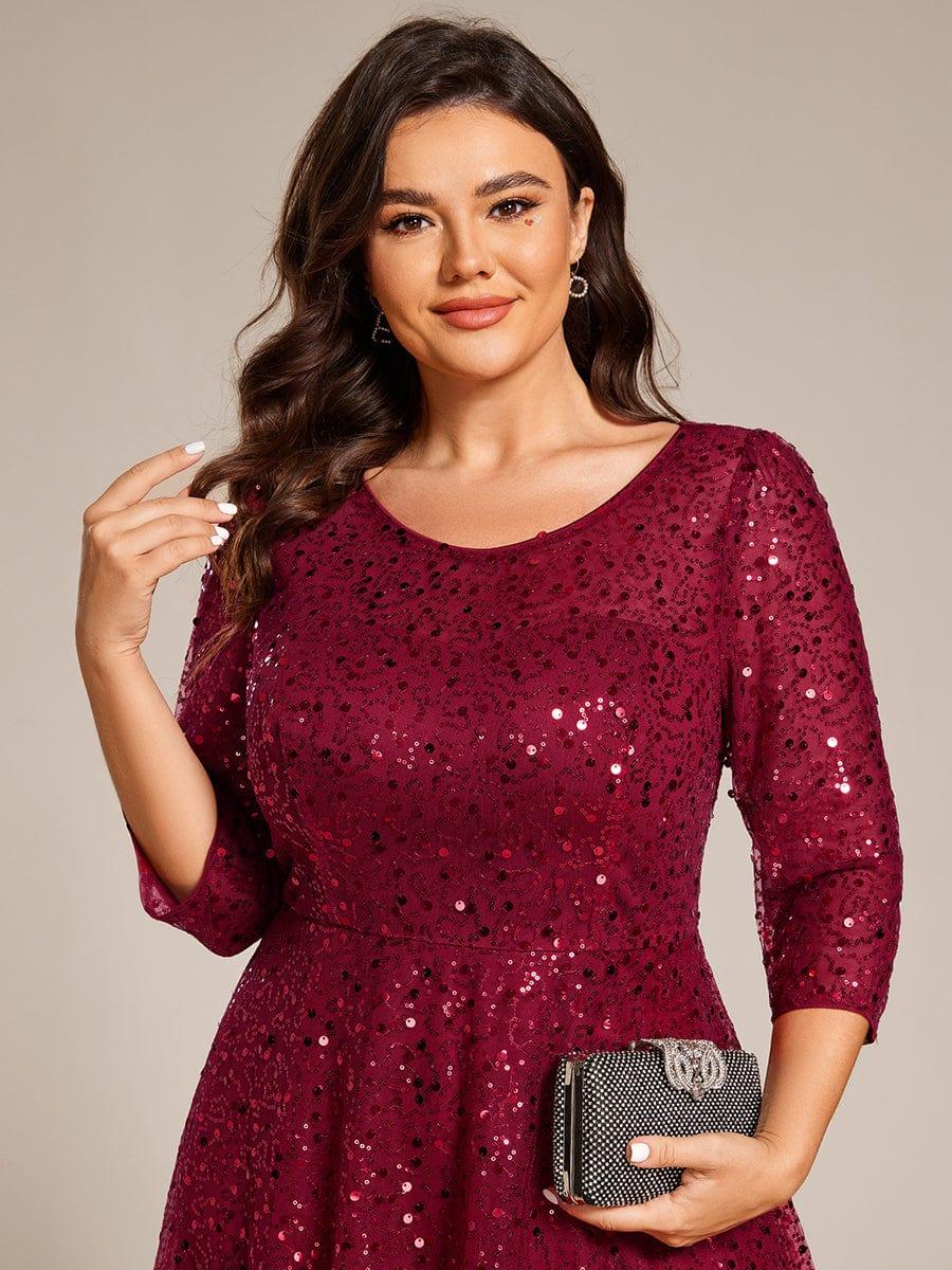 Classic 3/4 Sleeves Sequin Tea-Length Wedding Guest Dress