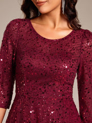 Classic 3/4 Sleeves Sequin Tea-Length Wedding Guest Dress