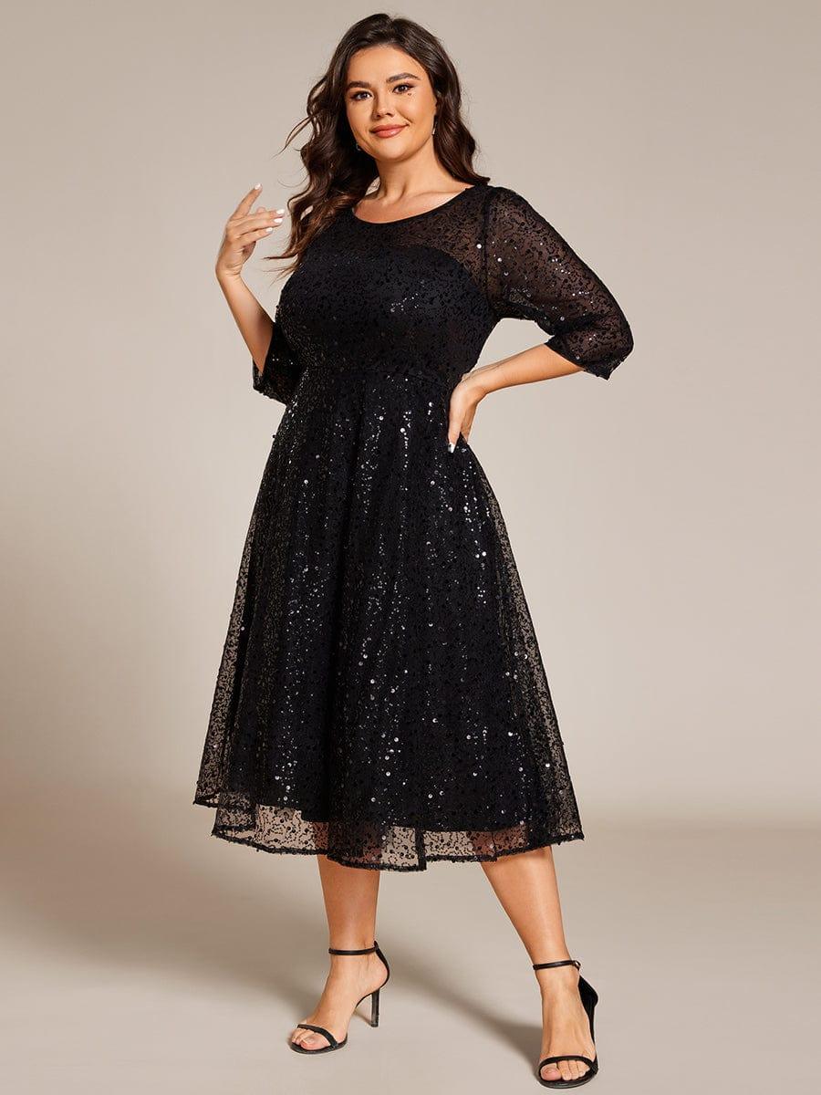 Chic Plus Size A-Line 3/4 Long Sleeves Sequin Wedding Guest Dress