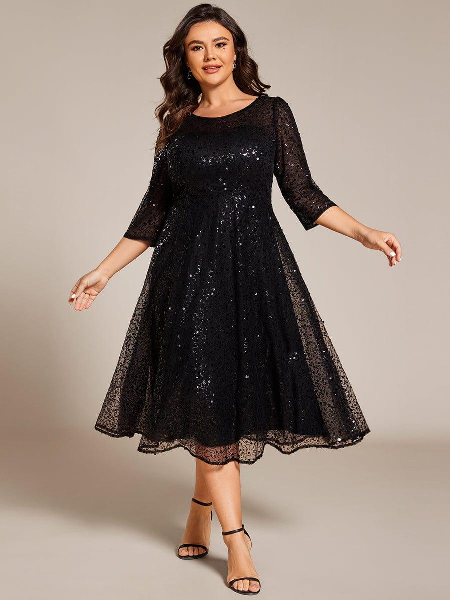 Chic Plus Size A-Line 3/4 Long Sleeves Sequin Wedding Guest Dress