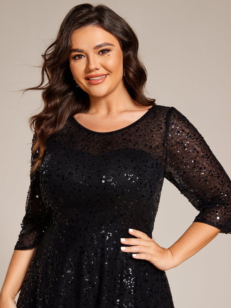 Classic 3/4 Sleeves Sequin Tea-Length Wedding Guest Dress