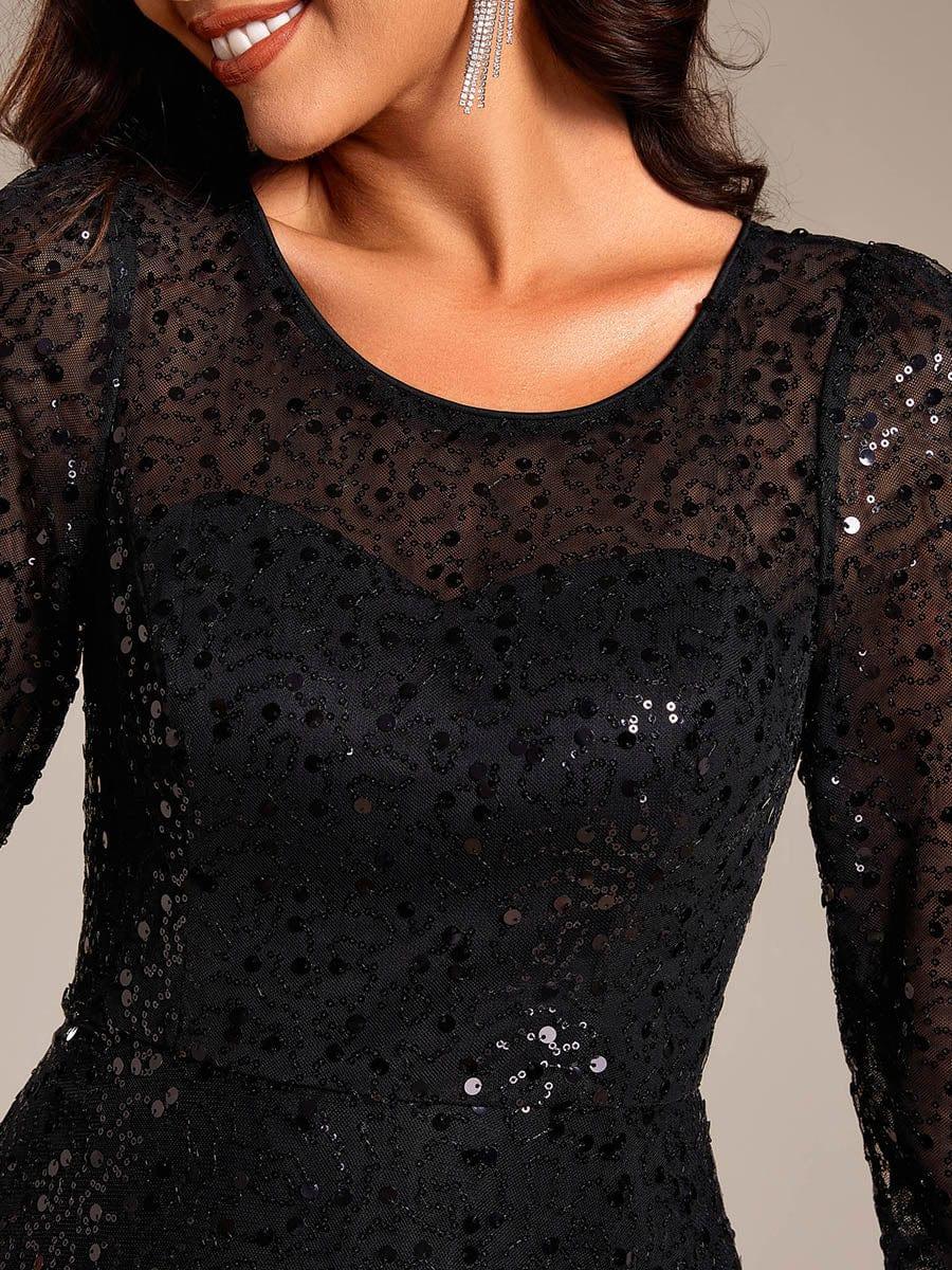 Classic 3/4 Sleeves Sequin Tea-Length Wedding Guest Dress