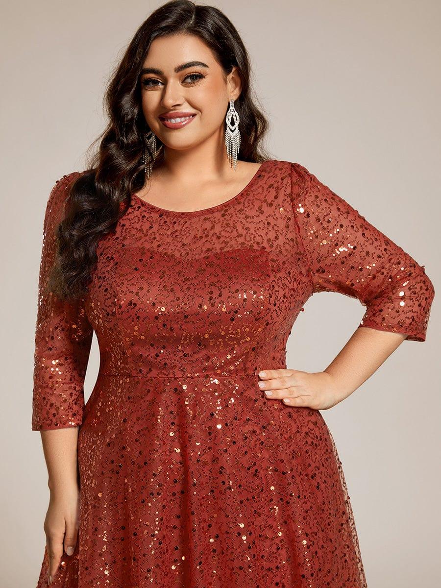 Classic 3/4 Sleeves Sequin Tea-Length Wedding Guest Dress