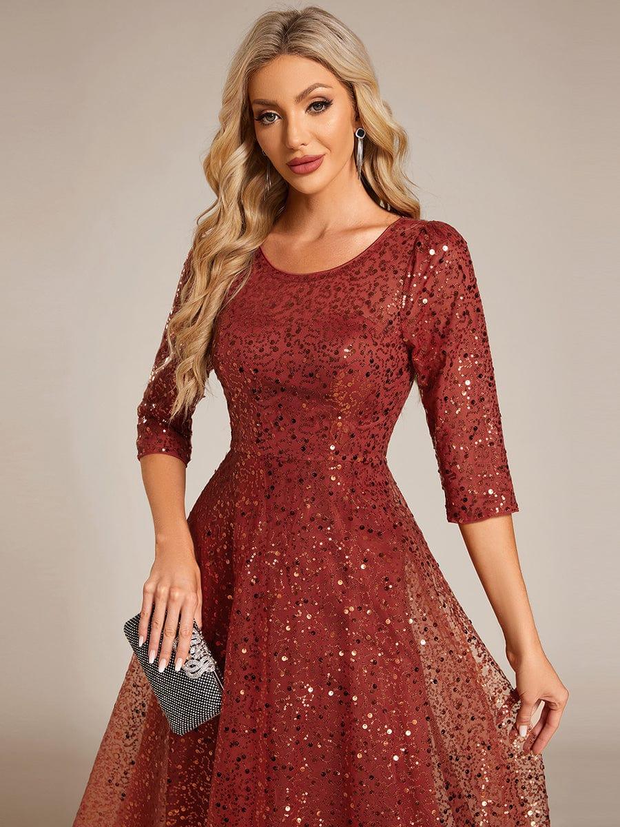 Classic 3/4 Sleeves Sequin Tea-Length Wedding Guest Dress