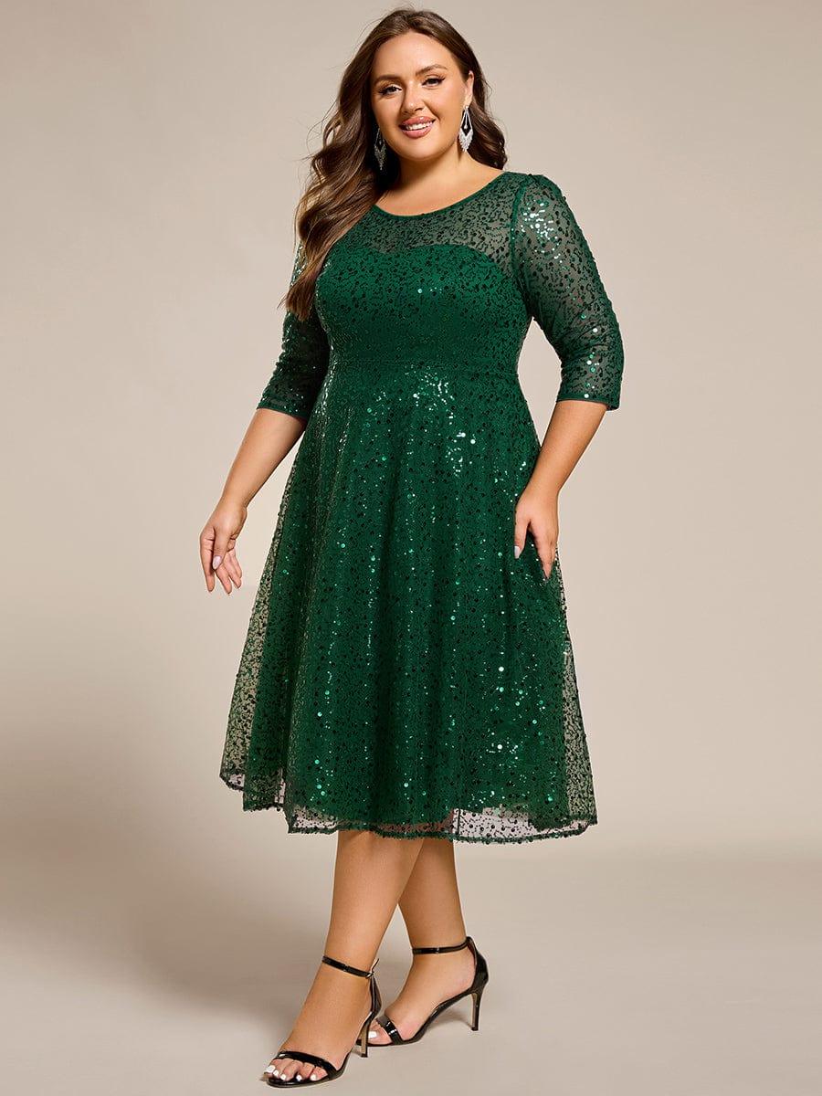 Classic 3/4 Sleeves Sequin Tea-Length Wedding Guest Dress
