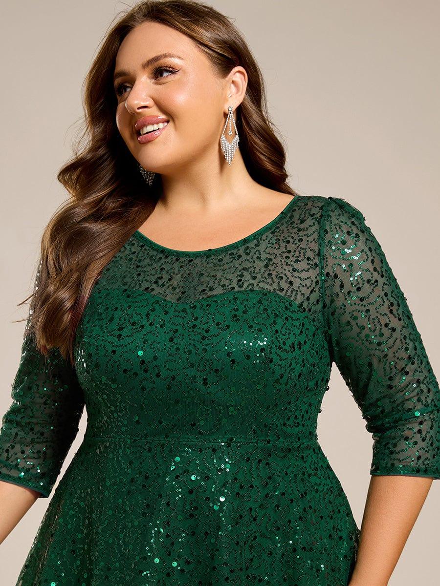 Classic 3/4 Sleeves Sequin Tea-Length Wedding Guest Dress