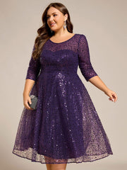 Classic 3/4 Sleeves Sequin Tea-Length Wedding Guest Dress