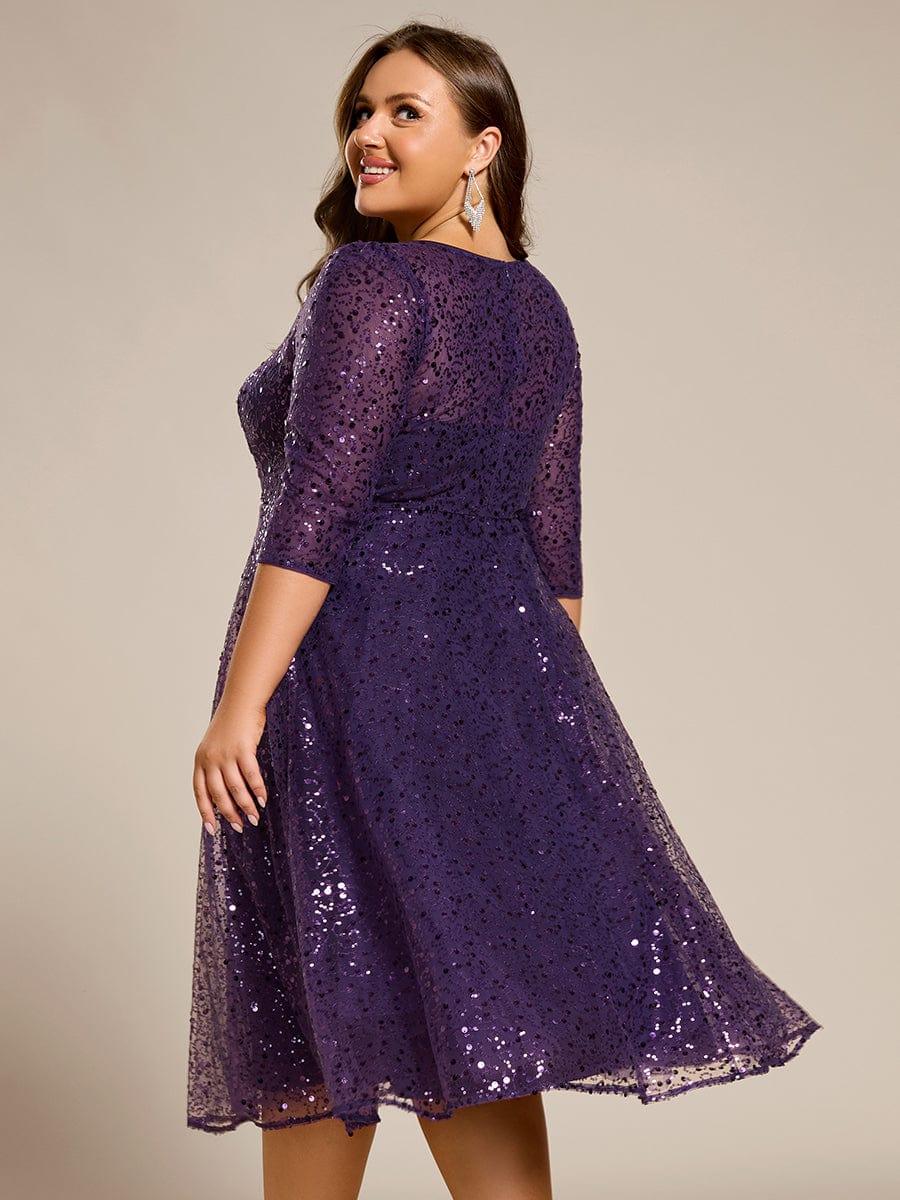 Classic 3/4 Sleeves Sequin Tea-Length Wedding Guest Dress