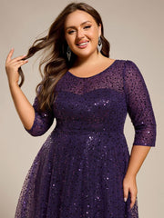 Classic 3/4 Sleeves Sequin Tea-Length Wedding Guest Dress