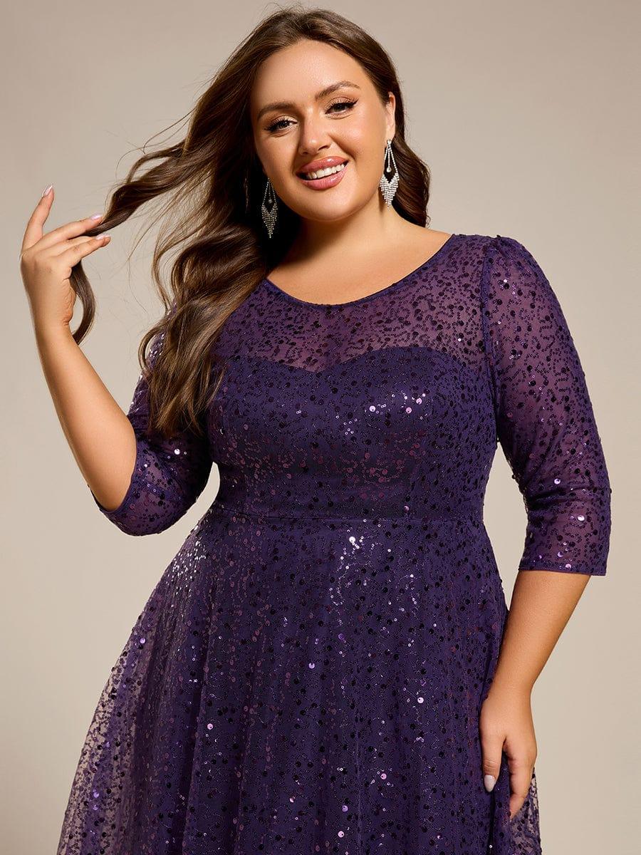 Classic 3/4 Sleeves Sequin Tea-Length Wedding Guest Dress