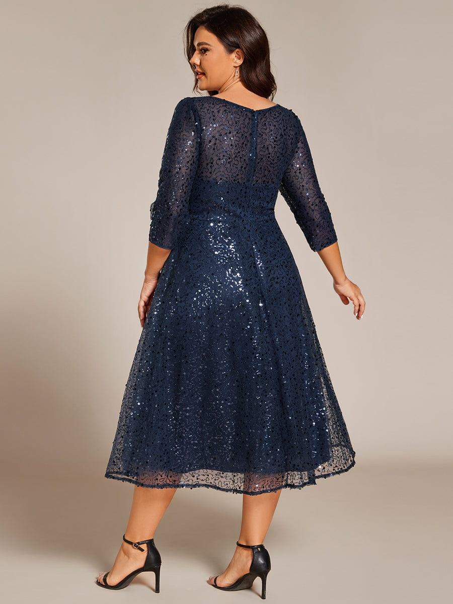 Classic 3/4 Sleeves Sequin Tea-Length Wedding Guest Dress
