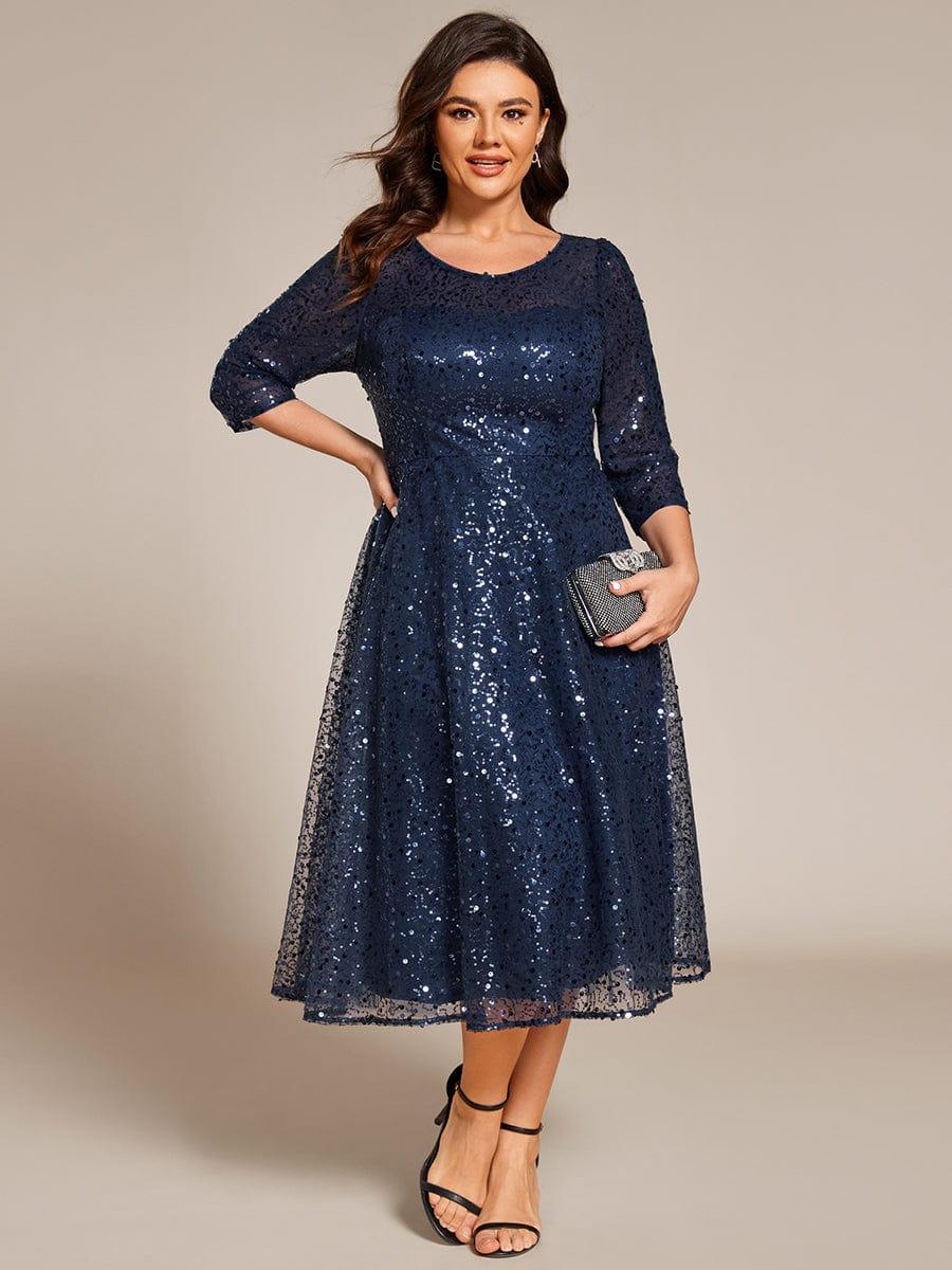 Chic Plus Size A-Line 3/4 Long Sleeves Sequin Wedding Guest Dress