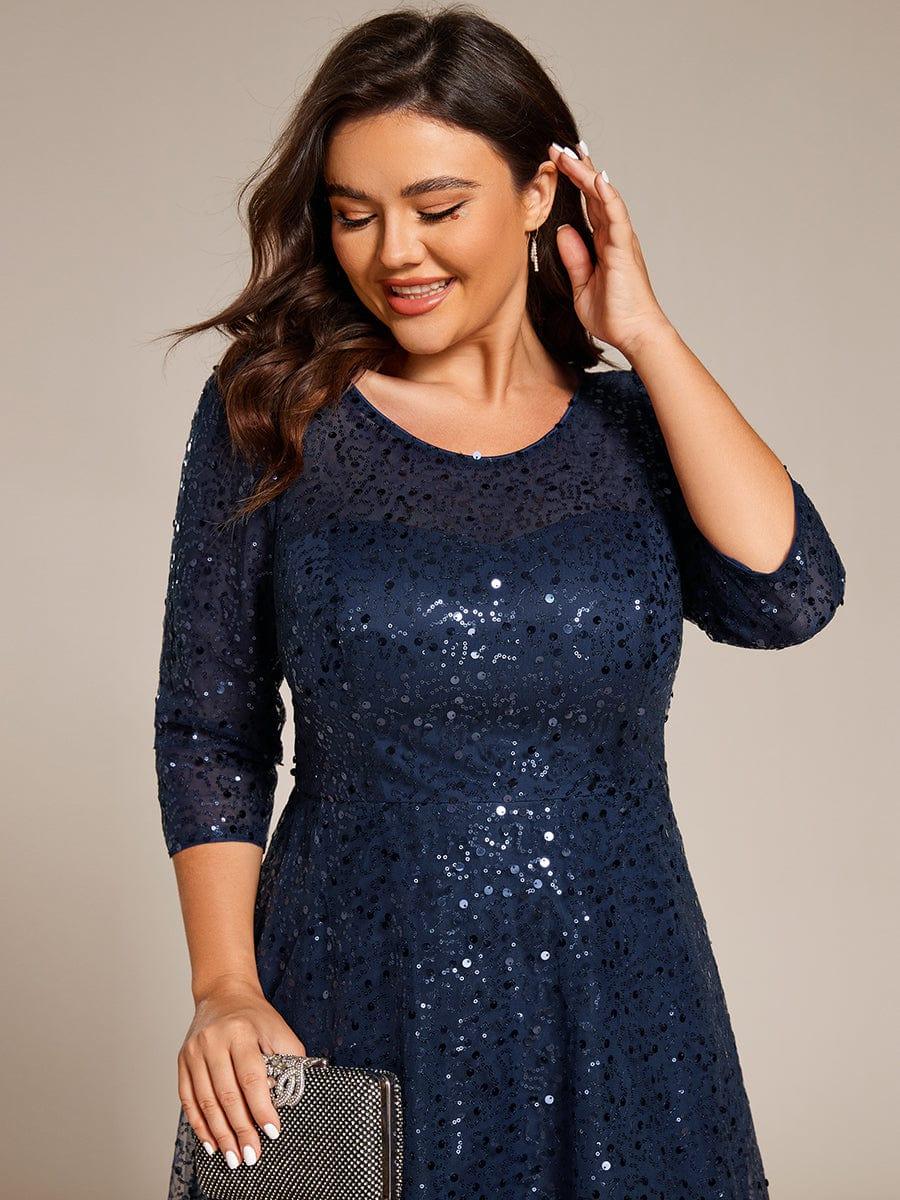 Classic 3/4 Sleeves Sequin Tea-Length Wedding Guest Dress