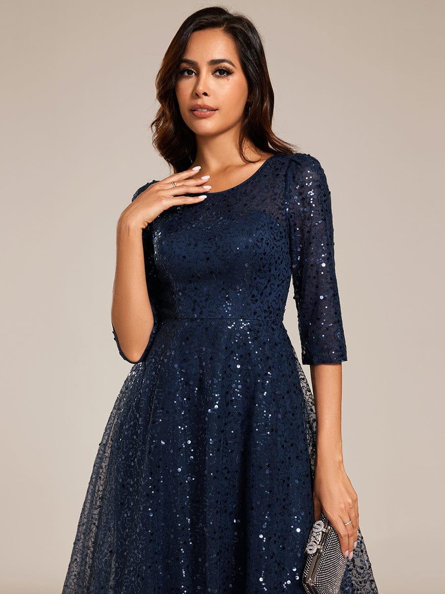 Classic 3/4 Sleeves Sequin Tea-Length Wedding Guest Dress