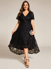 Beautiful Plus Size A-Line V-Neck Wedding Guest Dress with Embroidery
