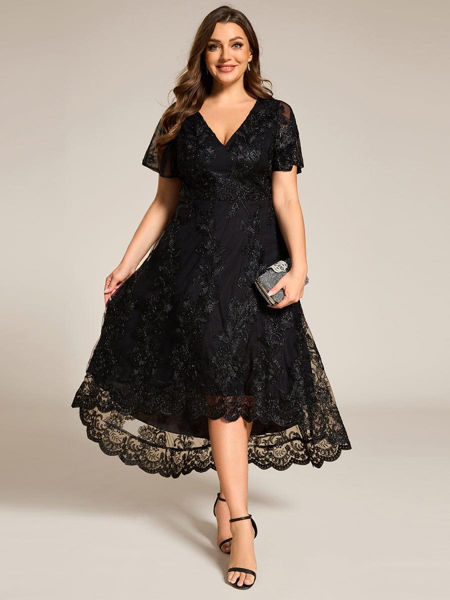 Beautiful Plus Size A-Line V-Neck Wedding Guest Dress with Embroidery