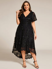 Beautiful Plus Size A-Line V-Neck Wedding Guest Dress with Embroidery