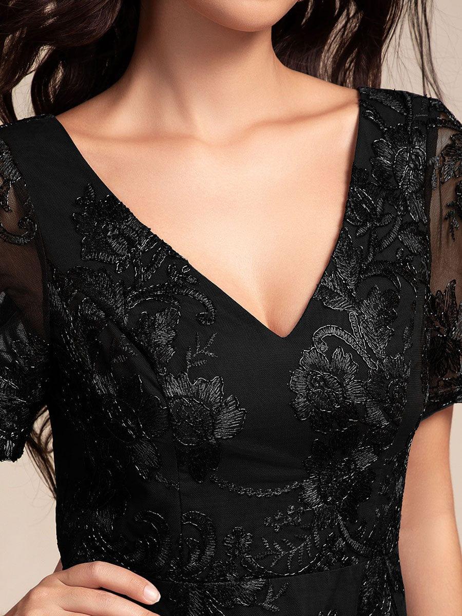 Elegant V-Neck Hi-Lo A-Line Wedding Guest Dress with Sleeves