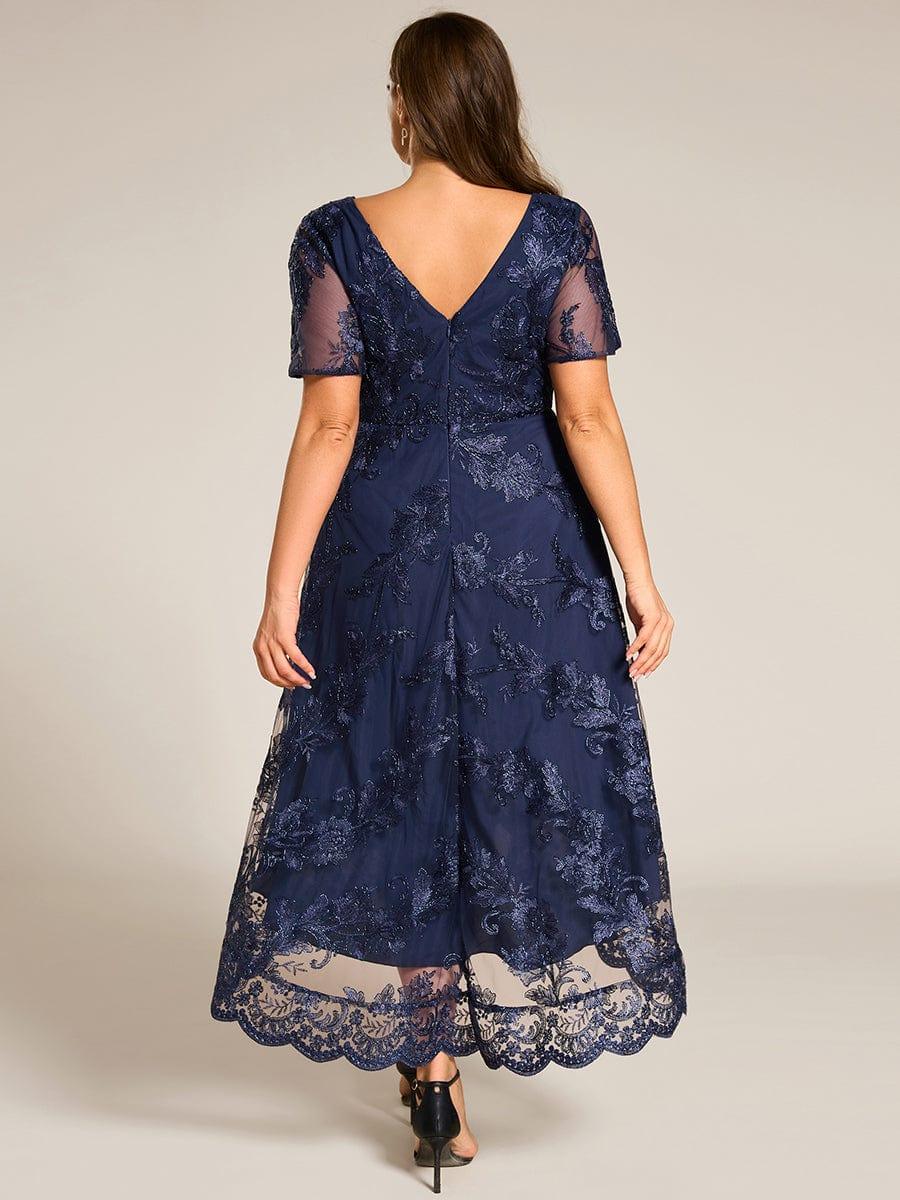 Beautiful Plus Size A-Line V-Neck Wedding Guest Dress with Embroidery