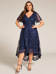 Beautiful Plus Size A-Line V-Neck Wedding Guest Dress with Embroidery