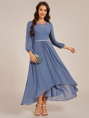 Glamorous Long Sleeves A-Line Chiffon Wedding Guest Dress