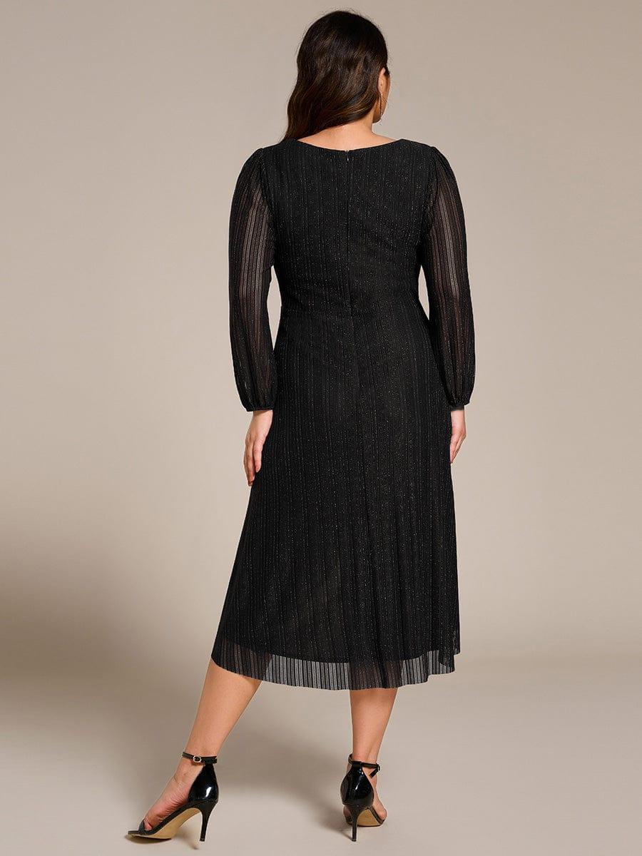 Classic Plus Size Long Sleeves V-Neck Hi-Lo Wedding Guest Dress