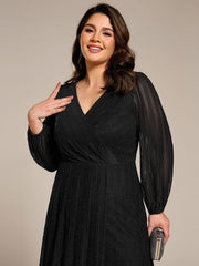 Classic Plus Size Long Sleeves V-Neck Hi-Lo Wedding Guest Dress