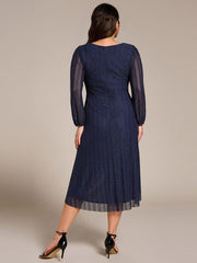 Classic Plus Size Long Sleeves V-Neck Hi-Lo Wedding Guest Dress