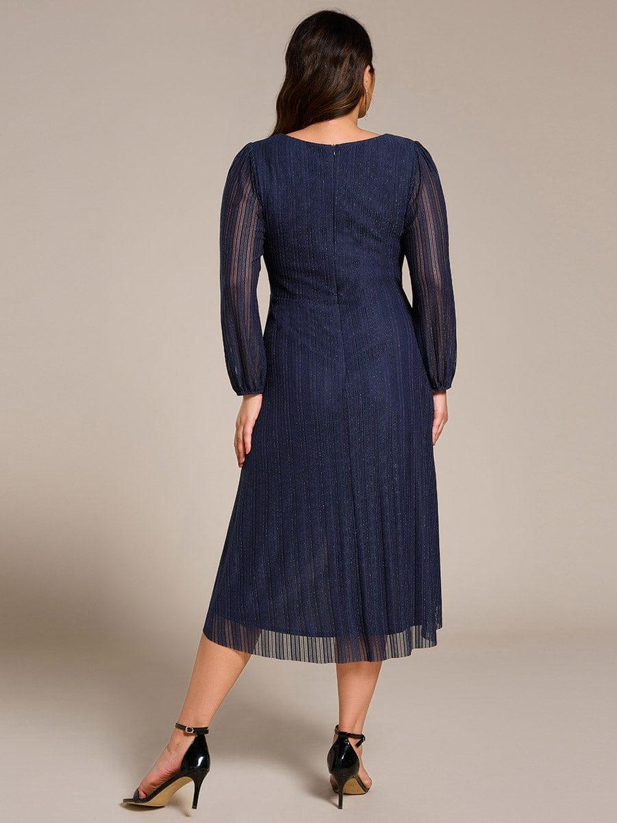 Classic Plus Size Long Sleeves V-Neck Hi-Lo Wedding Guest Dress