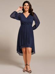 Classic Plus Size Long Sleeves V-Neck Hi-Lo Wedding Guest Dress