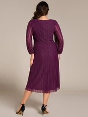 Classic Plus Size Long Sleeves V-Neck Hi-Lo Wedding Guest Dress