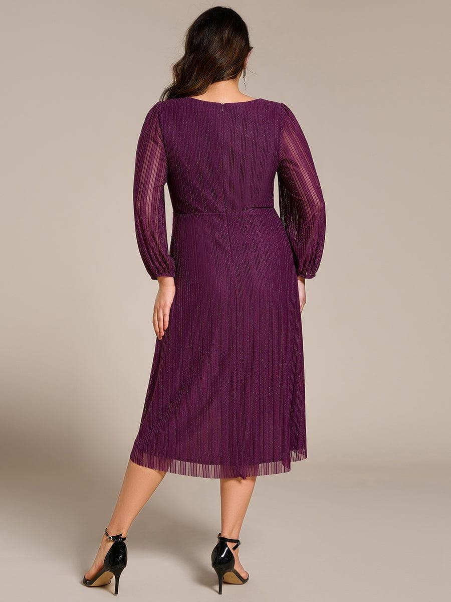 Classic Plus Size Long Sleeves V-Neck Hi-Lo Wedding Guest Dress