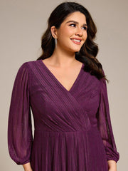 Classic Plus Size Long Sleeves V-Neck Hi-Lo Wedding Guest Dress