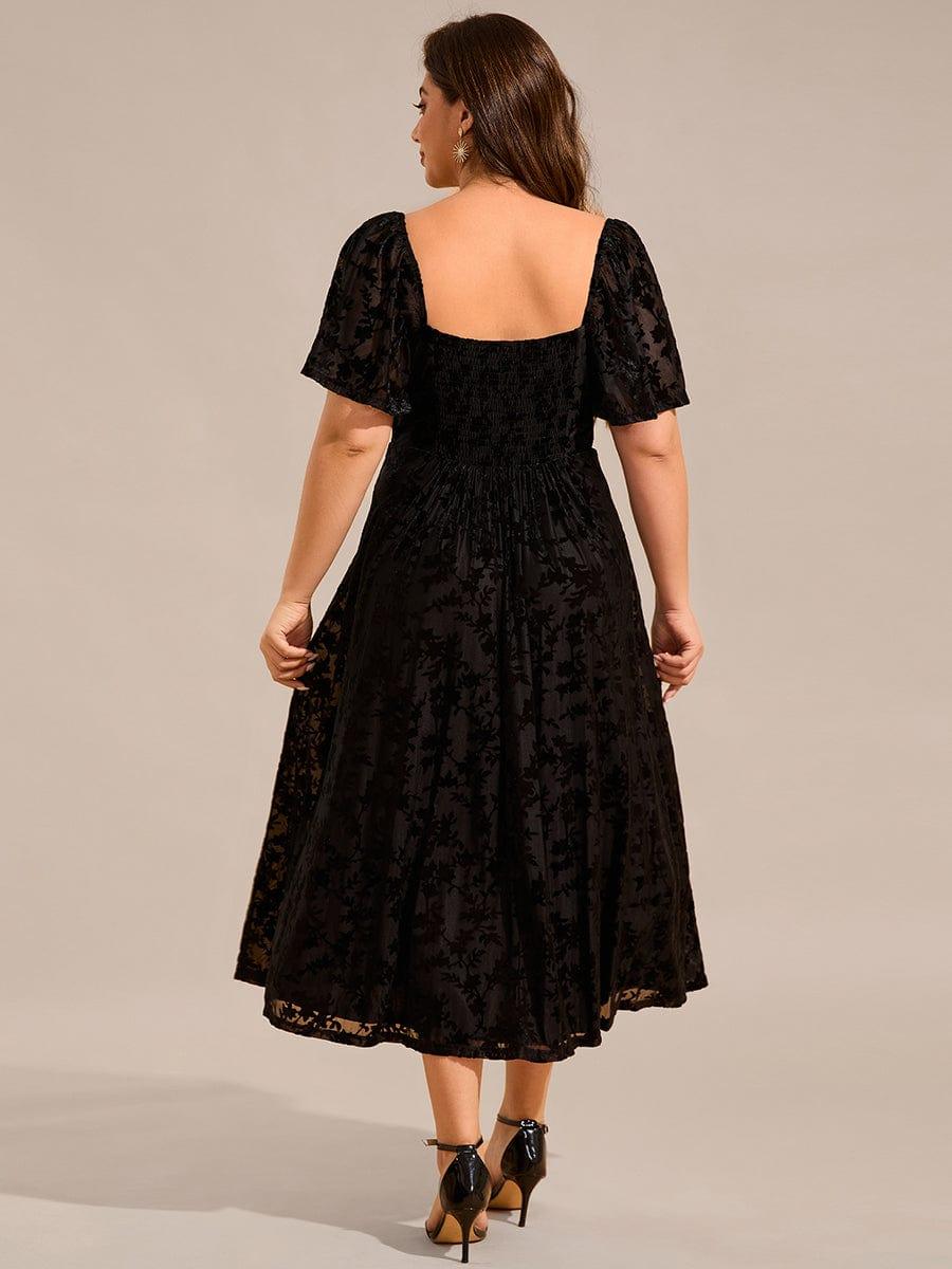 Glamorous Plus Size Tea-Length Velvet A-Line Wedding Guest Dress with Short Sleeves