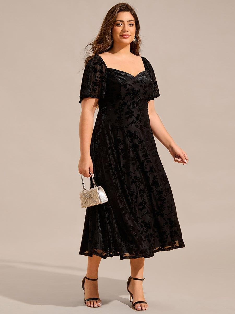 Glamorous Plus Size Tea-Length Velvet A-Line Wedding Guest Dress with Short Sleeves