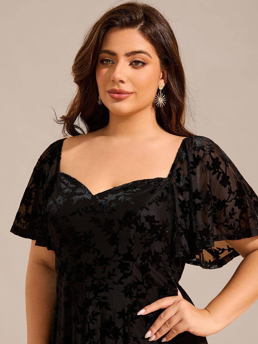 Glamorous Plus Size Tea-Length Velvet A-Line Wedding Guest Dress with Short Sleeves